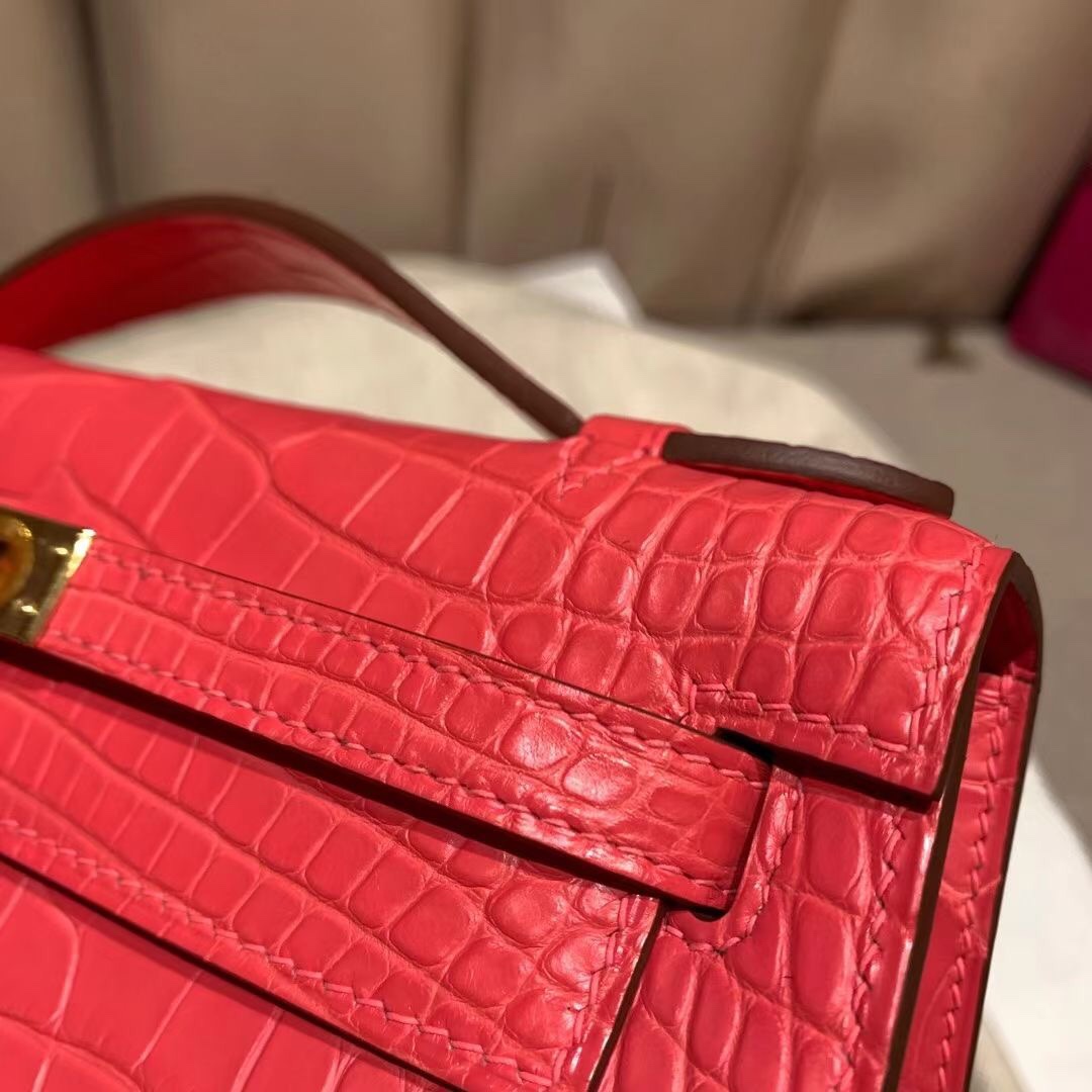 에르메스 미니 켈리백22 레드 금장 악어가죽